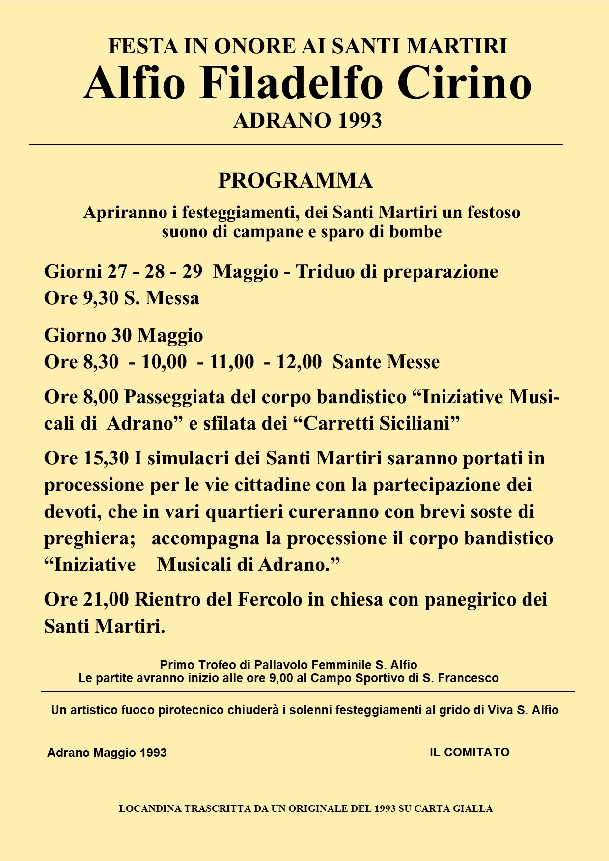 Chiesa Sant'Alfio Adrano Programma 1993